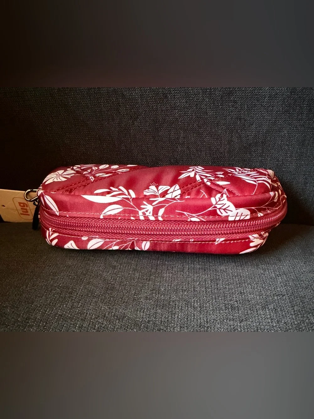 Lug Bobsled XL Eyeglass Pouch Case Bag – Flourish Red (White Flowers Floral)
